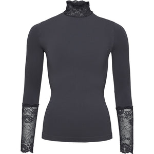 Microfiber T&S Abby Blouse turtle lace LS Turtleneck LS Antracite