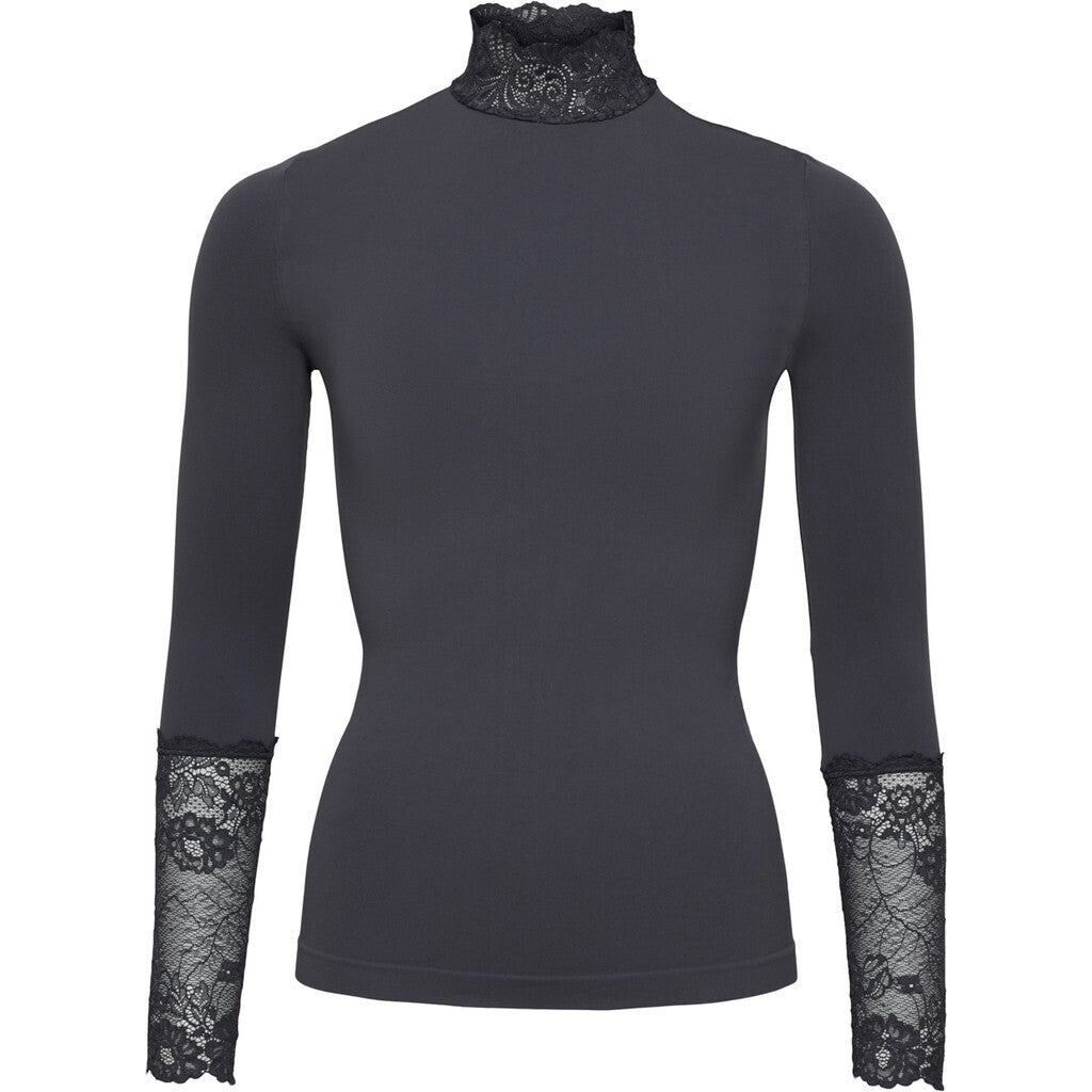 Microfiber T&S Abby Blouse turtle lace LS Turtleneck LS Antracite