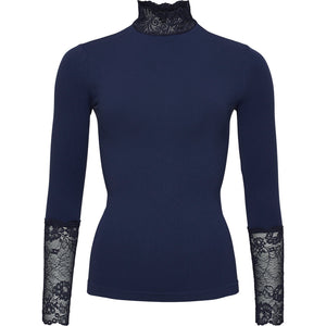 Microfiber T&S Abby Blouse turtle lace LS Turtleneck LS Blu