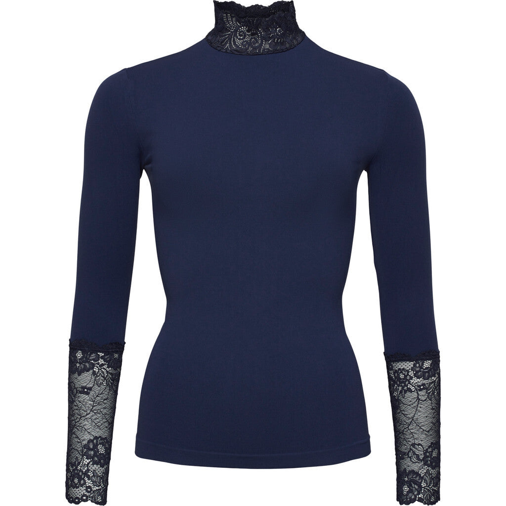 Microfiber T&S Abby Blouse turtle lace LS Turtleneck LS Blu