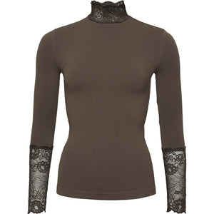 Microfiber T&S Abby Blouse turtle lace LS Turtleneck LS Caffe