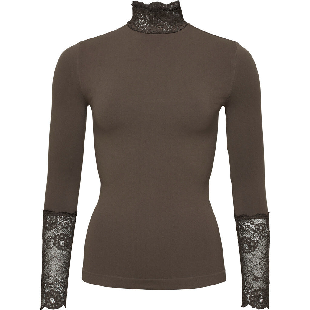 Microfiber T&S Abby Blouse turtle lace LS Turtleneck LS Caffe