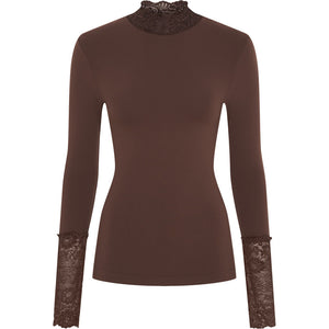 Microfiber T&S Abby Blouse turtle lace LS Turtleneck LS Cioccolato