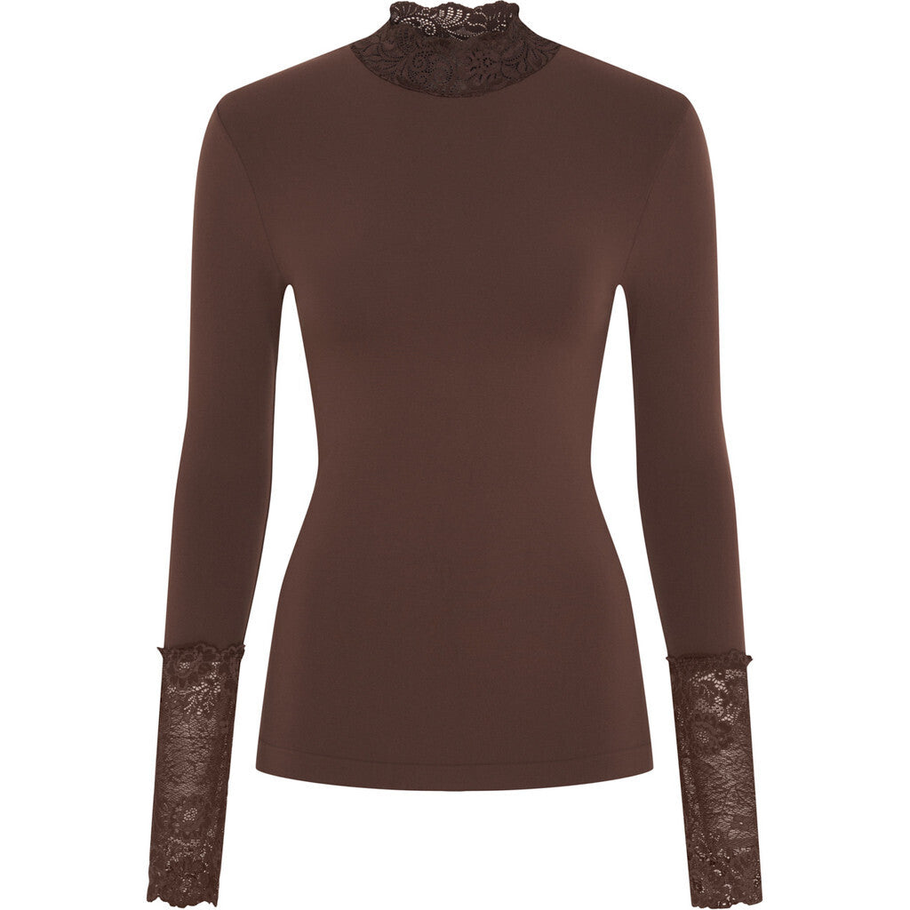 Microfiber T&S Abby Blouse turtle lace LS Turtleneck LS Cioccolato