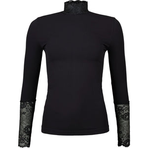 Microfiber T&S Abby Blouse turtle lace LS Turtleneck LS Nero