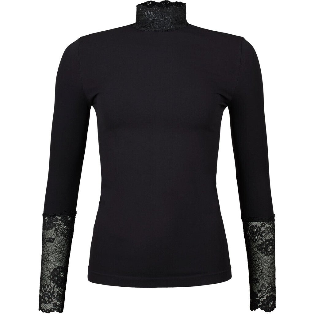 Microfiber T&S Abby Blouse turtle lace LS Turtleneck LS Nero