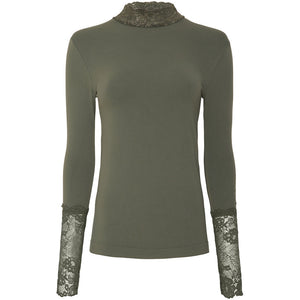 Microfiber T&S Abby Blouse turtle lace LS Turtleneck LS Oliva