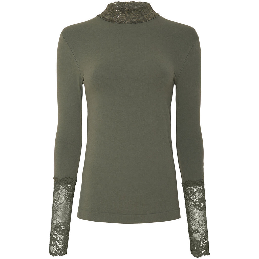 Microfiber T&S Abby Blouse turtle lace LS Turtleneck LS Oliva