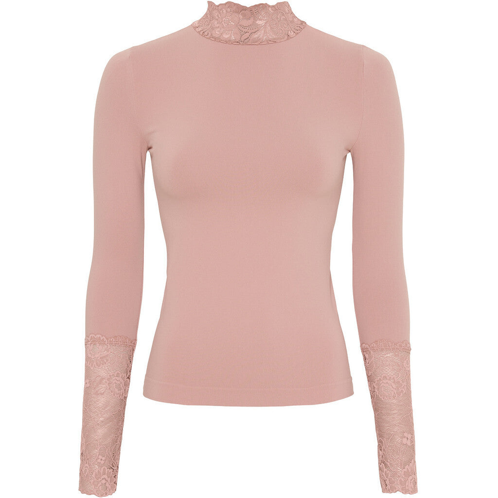 Microfiber T&S Abby Blouse turtle lace LS Turtleneck LS Rosa antico
