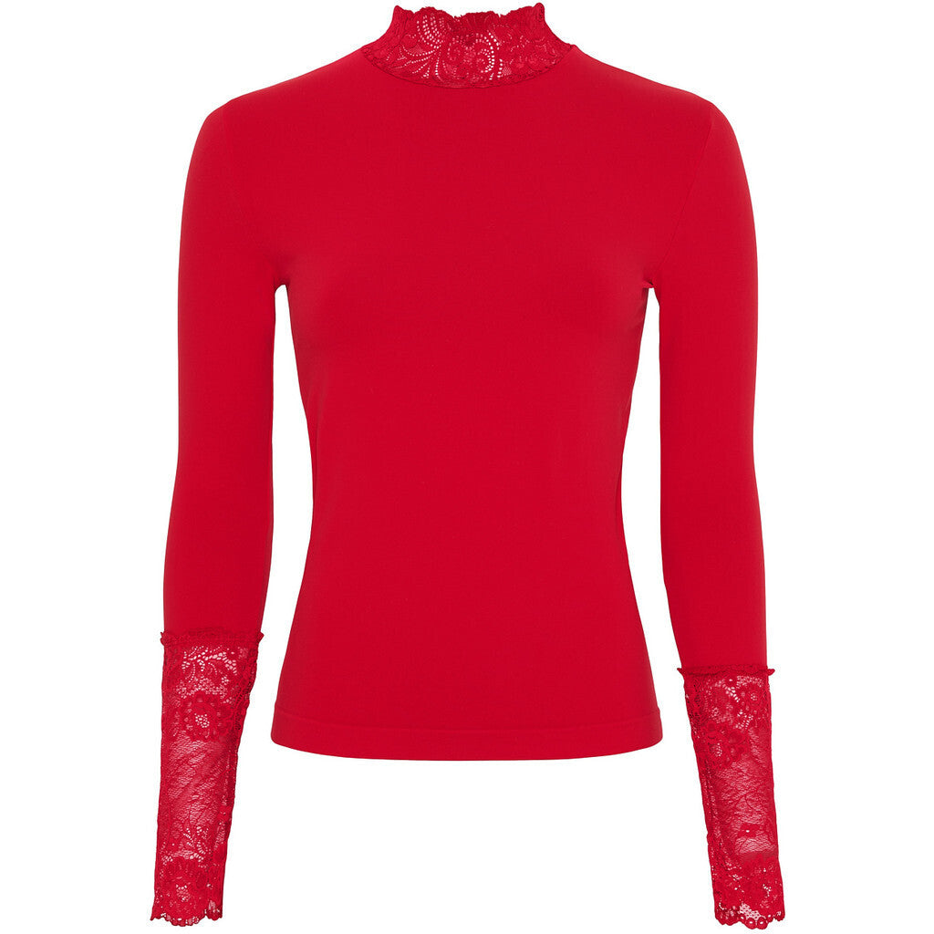 Microfiber T&S Abby Blouse turtle lace LS Turtleneck LS Rosso
