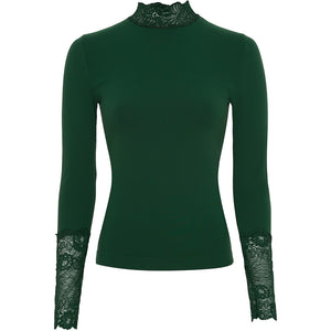 Microfiber T&S Abby Blouse turtle lace LS Turtleneck LS Verde scuro