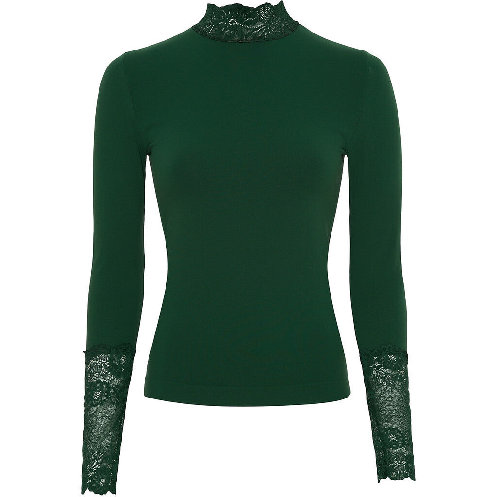 Microfiber T&S Abby Blouse turtle lace LS Turtleneck LS Verde scuro
