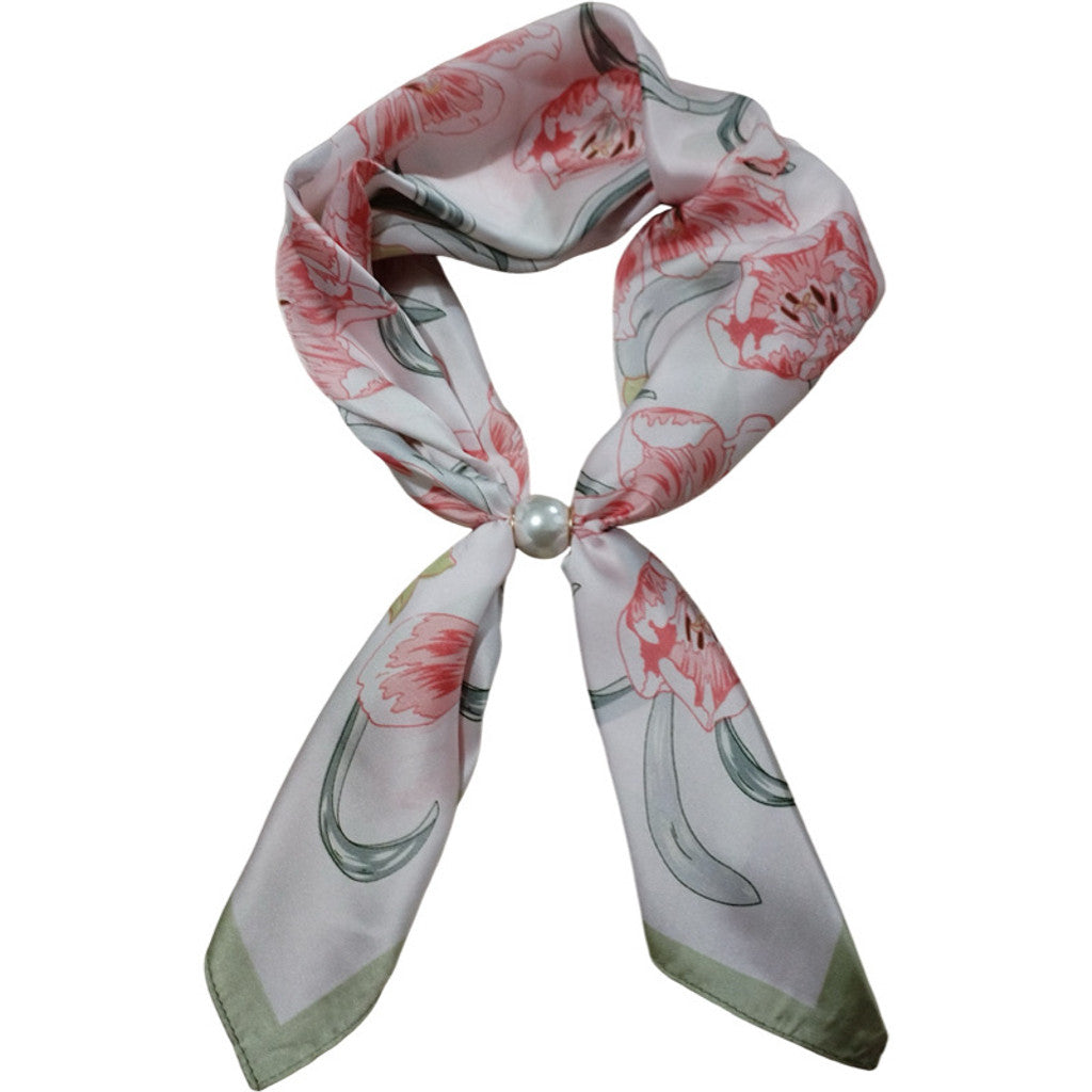 Scarf T&S Aliki Scarf w. magnetic pearl Scarf Flower green