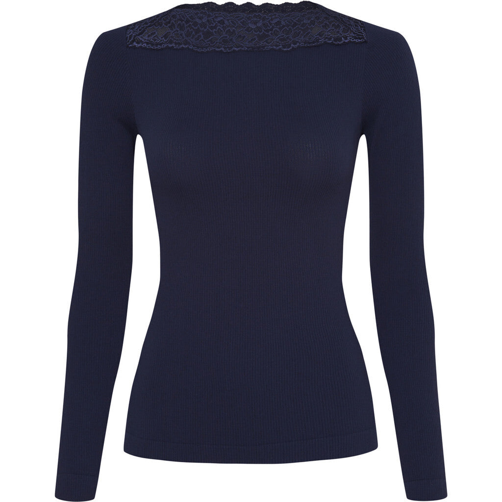 Microfiber T&S Anita rib T-shirt LS Top LS Blu