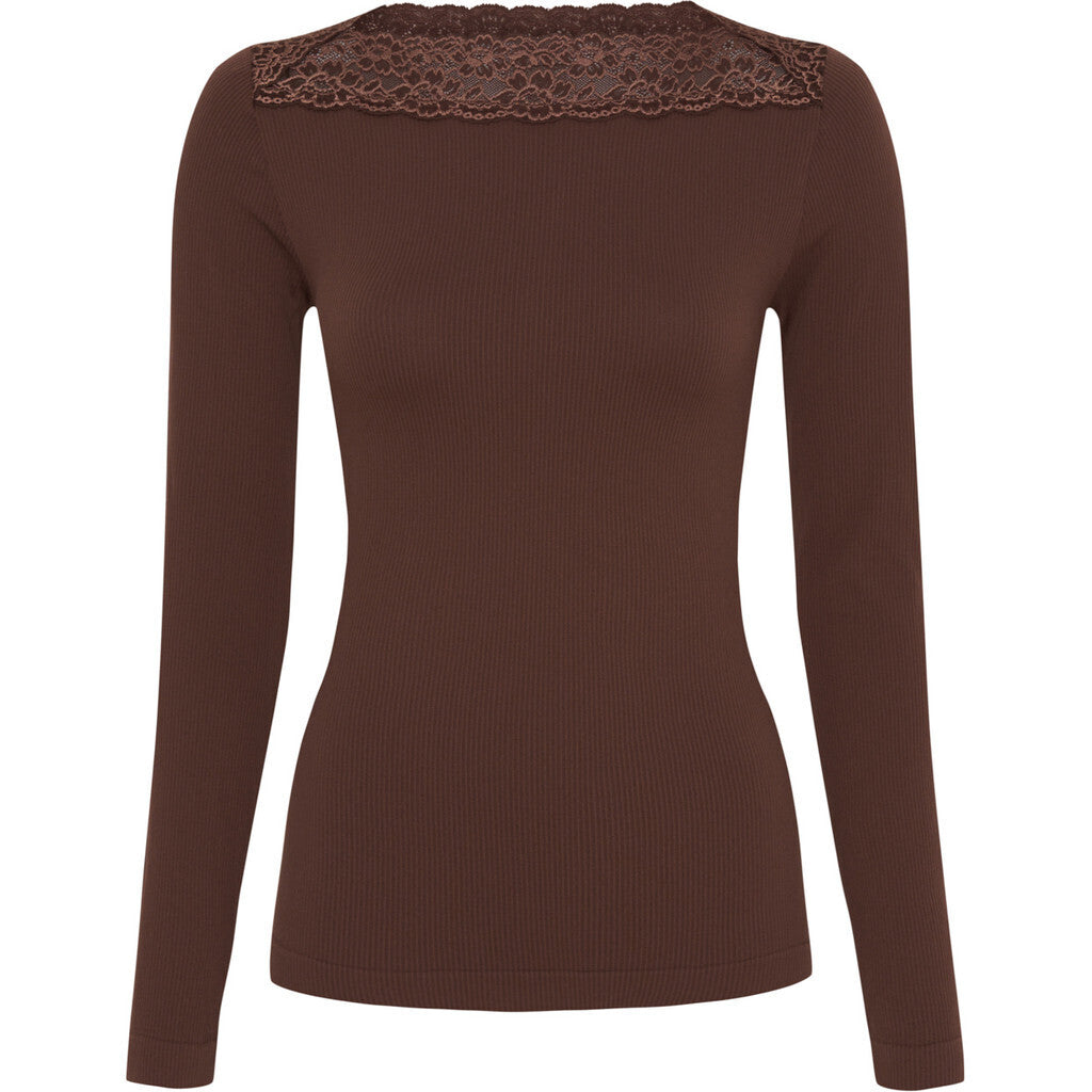 Microfiber T&S Anita rib T-shirt LS Top LS Cioccolato