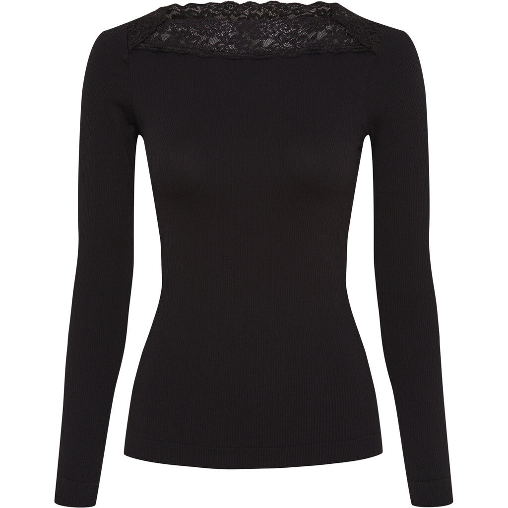 Microfiber T&S Anita rib T-shirt LS Top LS Nero