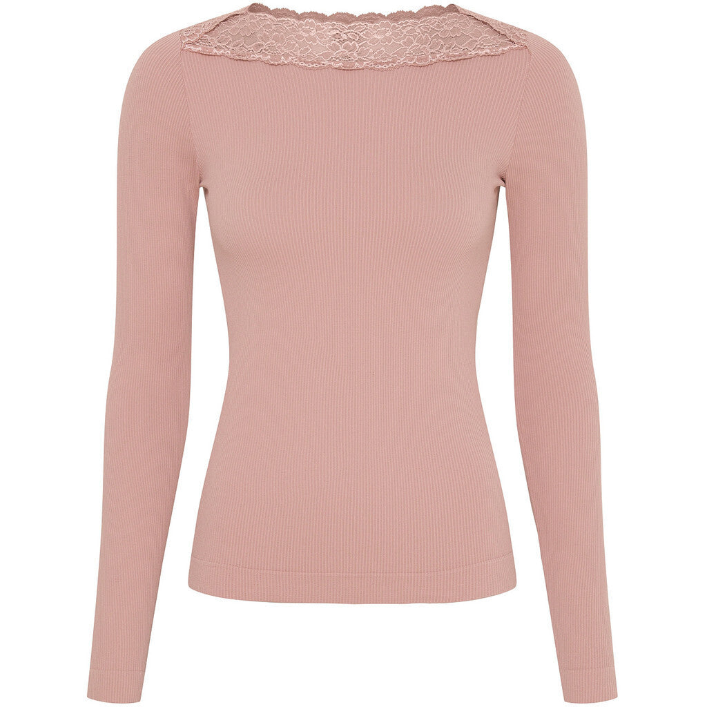 Microfiber T&S Anita rib T-shirt LS Top LS Rosa antico