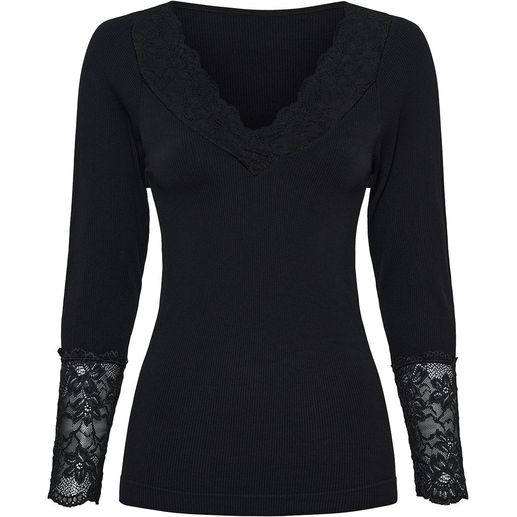 Microfiber T&S Belen Blouse Costina Lace LS T-shirt LS Nero