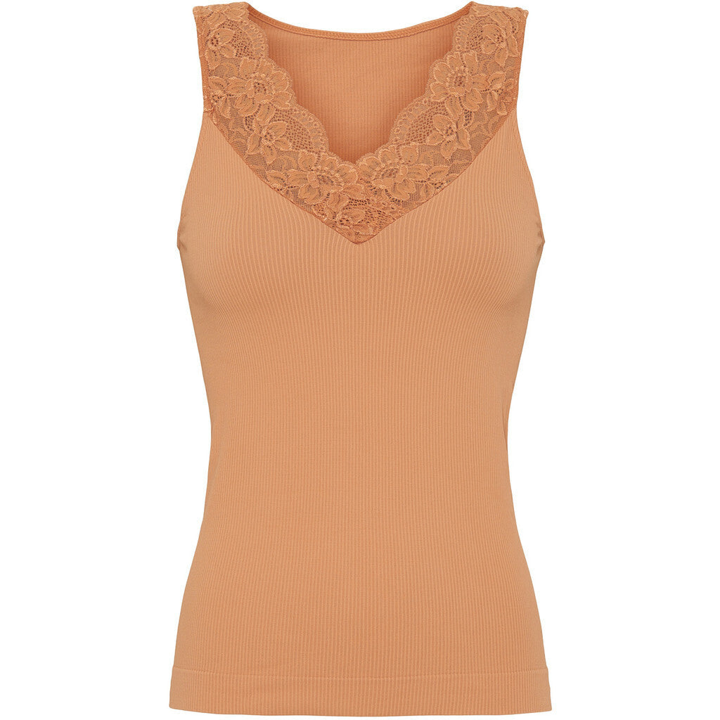 Microfiber T&S Belen rib v-lace Top Rib Top Albicocca