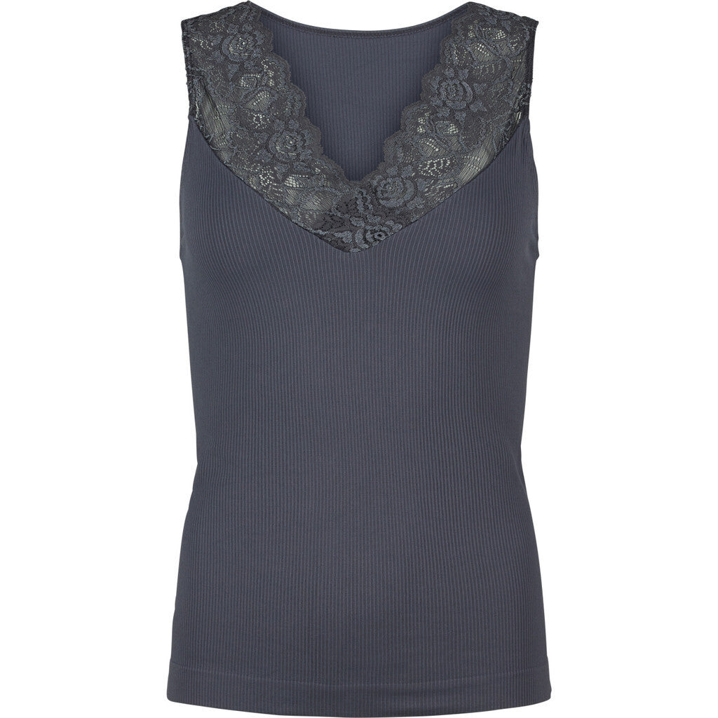 Microfiber T&S Belen rib v-lace Top Rib Top Antracite