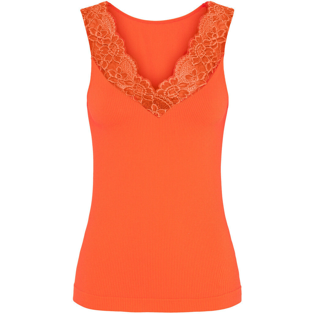 Microfiber T&S Belen rib v-lace Top Rib Top Arancio fluo