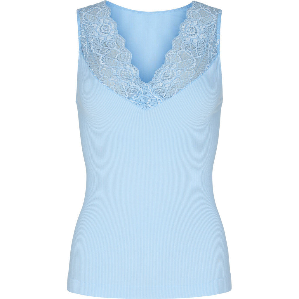 Microfiber T&S Belen rib v-lace Top Rib Top Azzurro