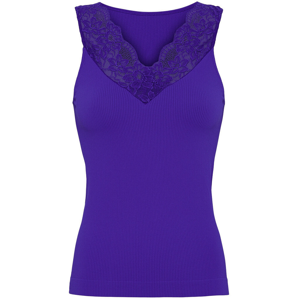 Microfiber T&S Belen rib v-lace Top Rib Top Bluette