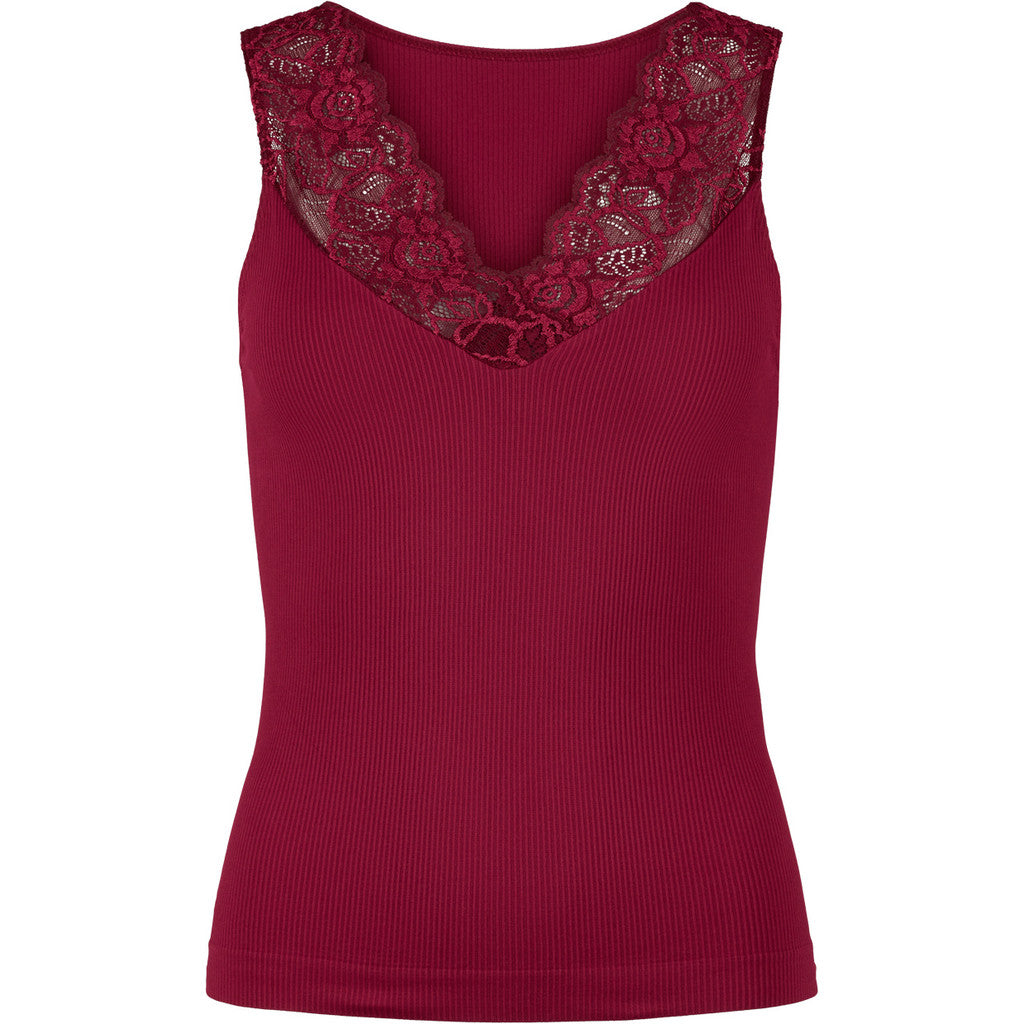 Microfiber T&S Belen rib v-lace Top Rib Top Bordo