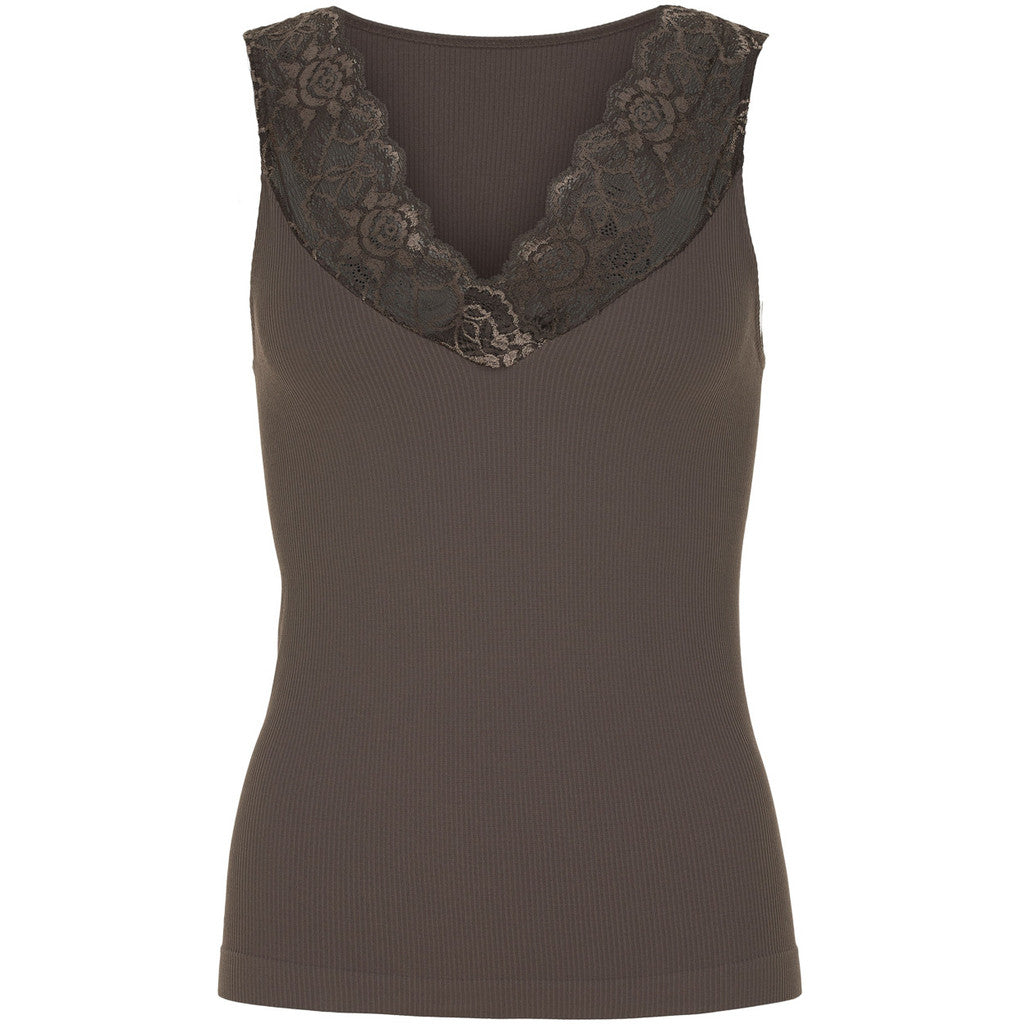 Microfiber T&S Belen rib v-lace Top Rib Top Caffe