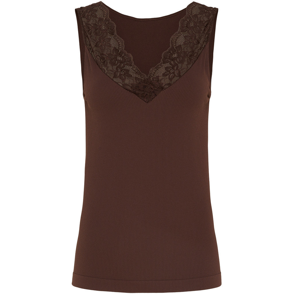 Microfiber T&S Belen rib v-lace Top Rib Top Cioccolato