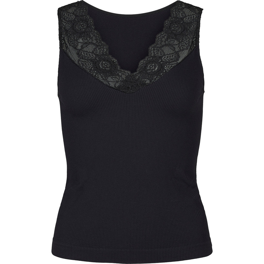 Microfiber T&S Belen rib v-lace Top Rib Top Nero