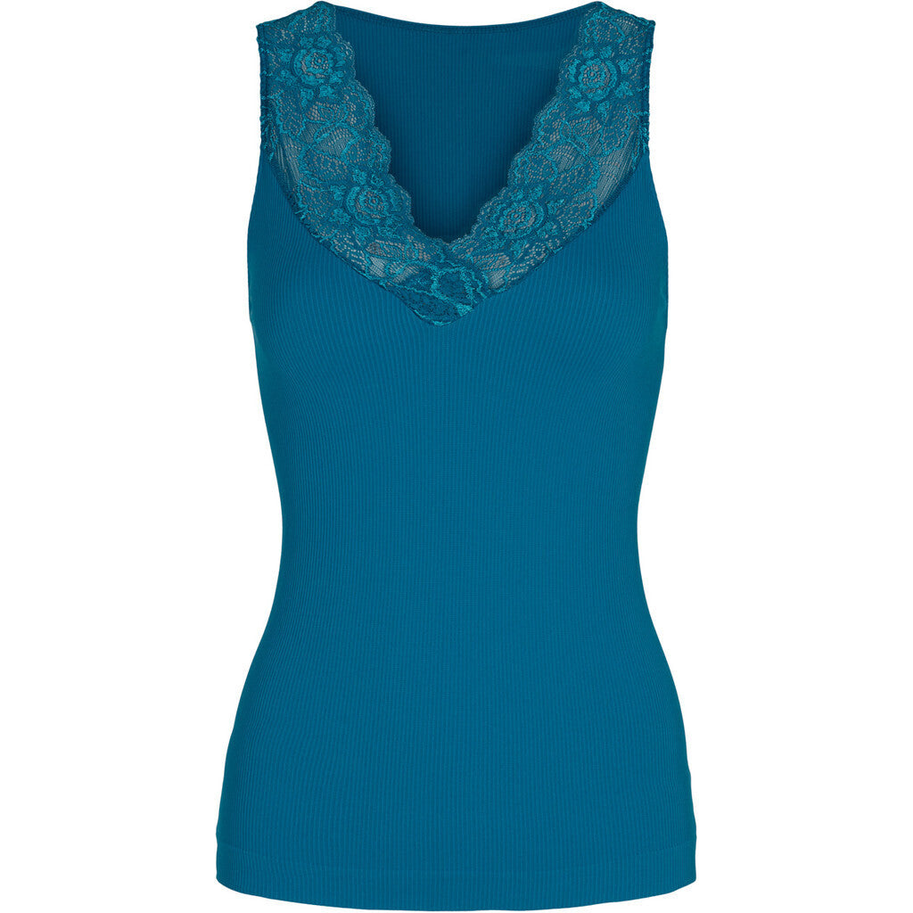 Microfiber T&S Belen rib v-lace Top Rib Top Petrolio