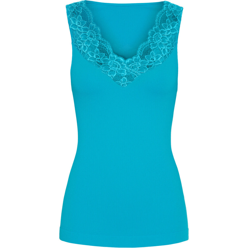 Microfiber T&S Belen rib v-lace Top Rib Top Turchese