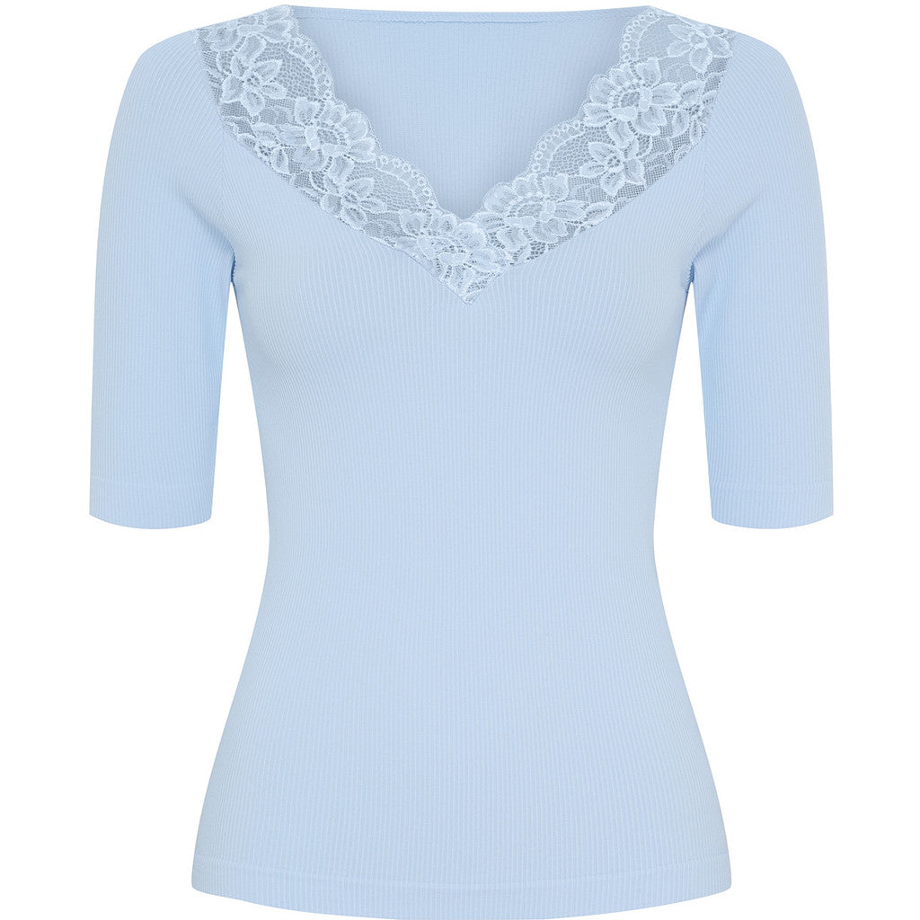 Microfiber T&S Belen rib v-lace Top SS Top SS Azzurro