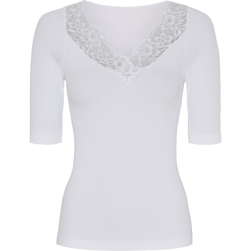 Microfiber T&S Belen rib v-lace Top SS Top SS Bianco