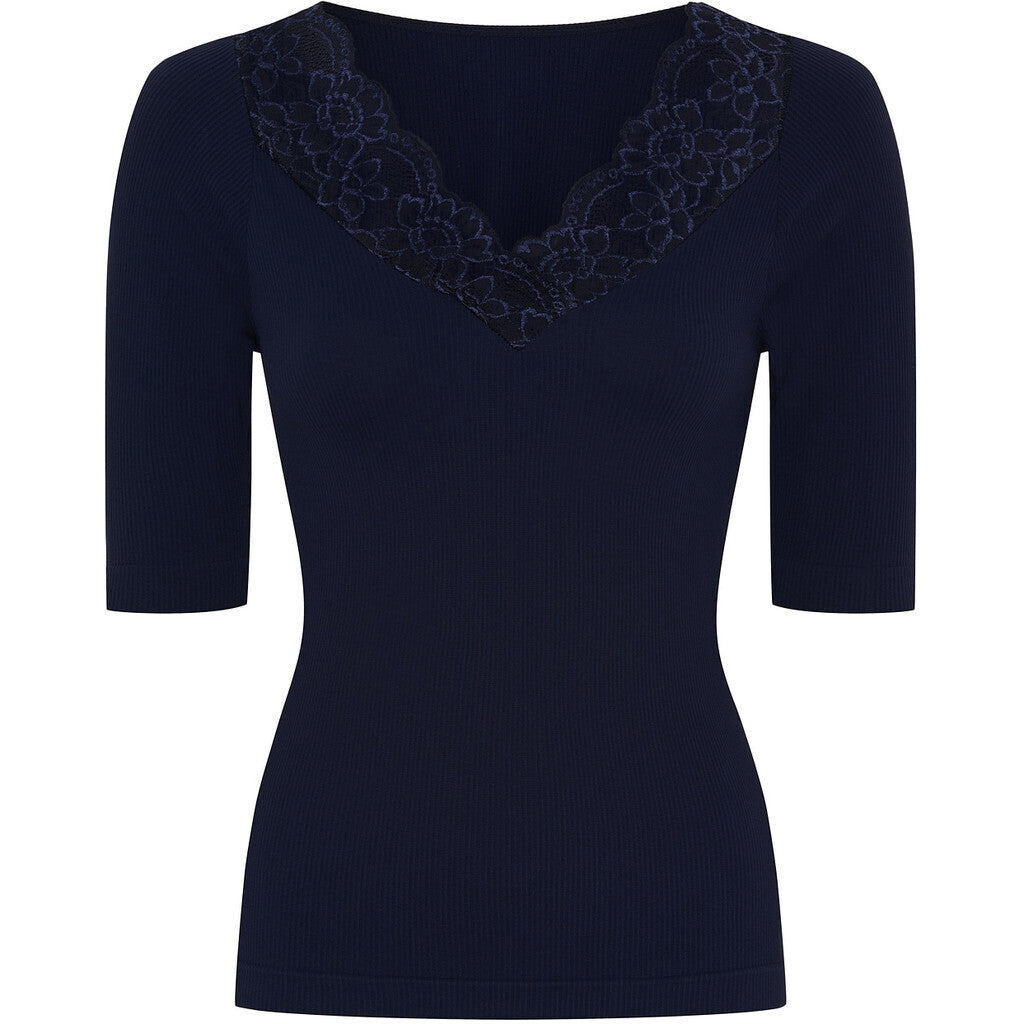 Microfiber T&S Belen rib v-lace Top SS Top SS Blu