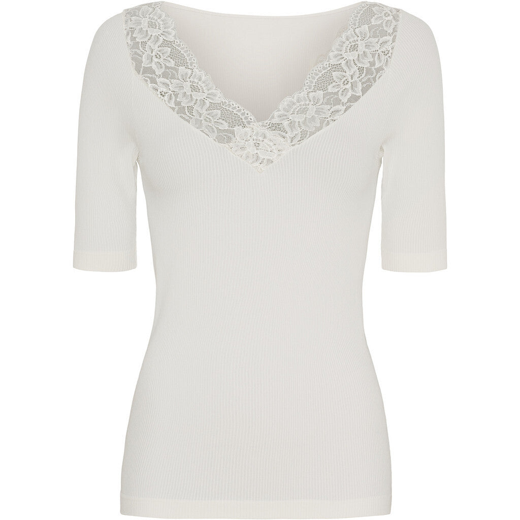 Microfiber T&S Belen rib v-lace Top SS Top SS Ivory