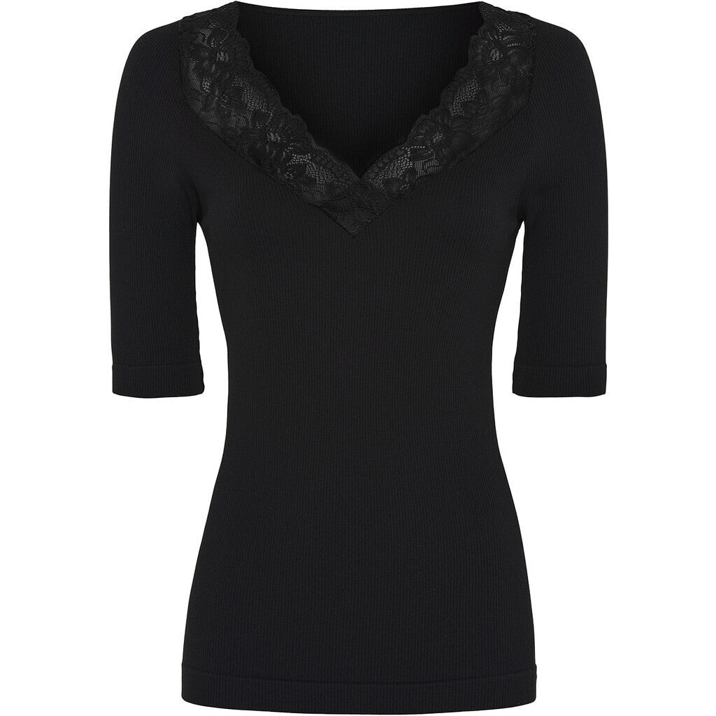 Microfiber T&S Belen rib v-lace Top SS Top SS Nero