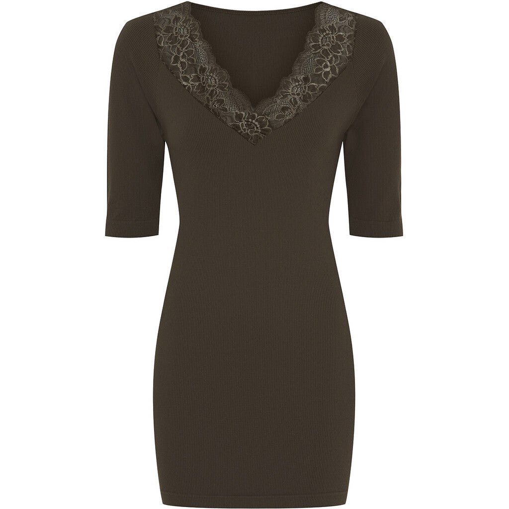 Microfiber T&S Belen rib v-lace Top SS Plus Top SS Caffe