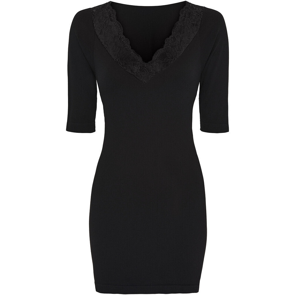 Microfiber T&S Belen rib v-lace Top SS Plus Top SS Nero