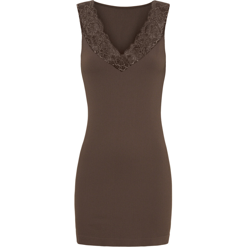 Microfiber T&S Belen rib v-lace top Plus Rib Top Caffe