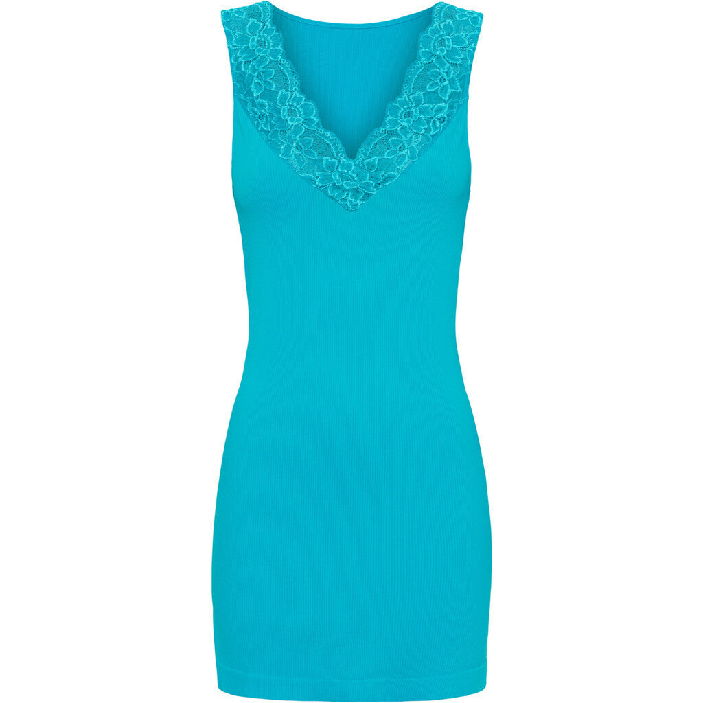 Microfiber T&S Belen rib v-lace top Plus Rib Top Turchese