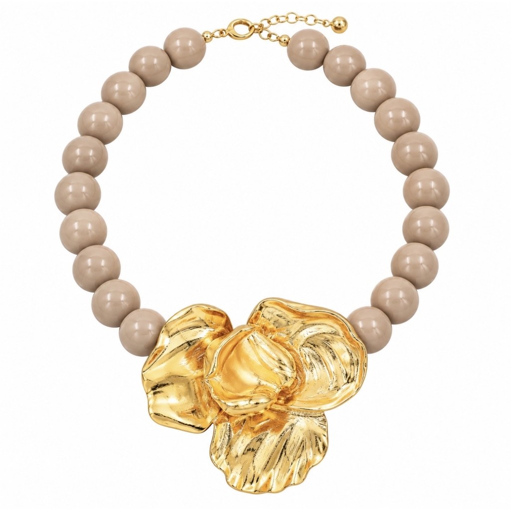 Jewelry T&S Big Flower Necklace Necklace Latte-gold