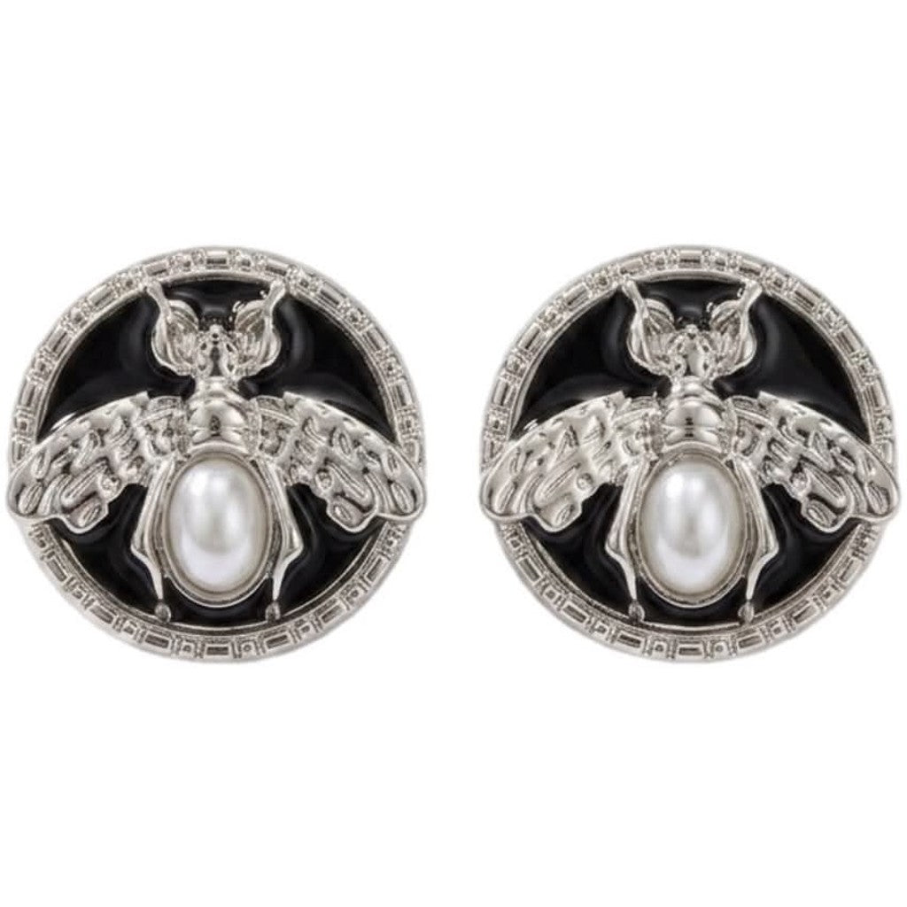 Jewelry T&S Button Cover Bee Pearl Circle 2 pcs Botton Cover Silver