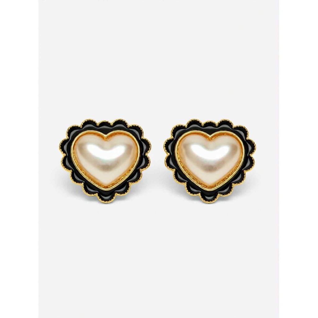 Jewelry T&S Button Cover Heart White/black 2 pcs Botton Cover Gold