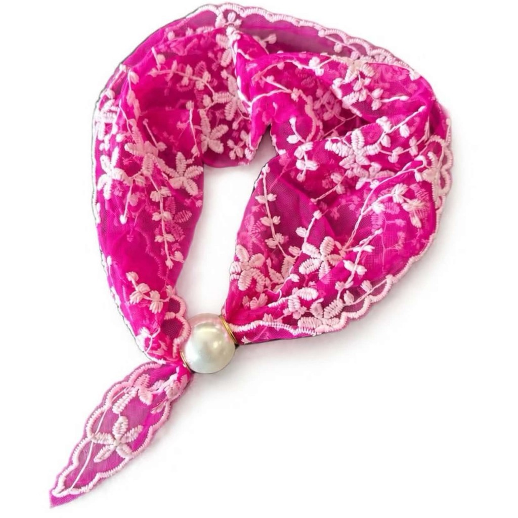 Scarf T&S Chloe Lace Scarf w. magnetic pearl Scarf Fuxia