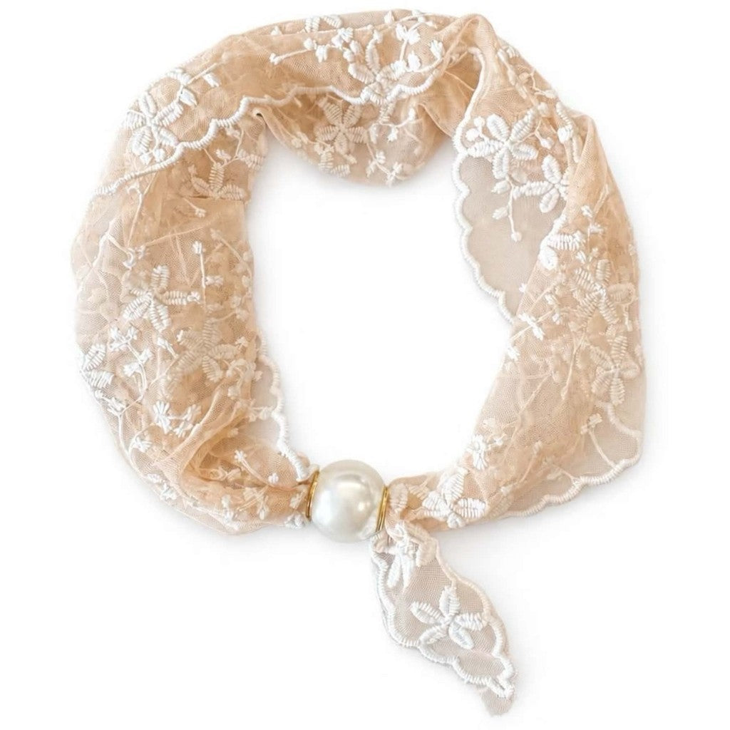 Scarf T&S Chloe Lace Scarf w. magnetic pearl Scarf Latte