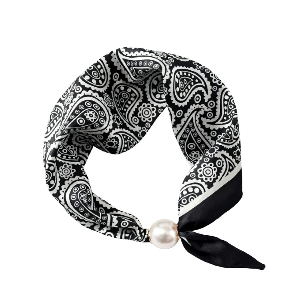 Scarf T&S Chloe Scarf w. magnetic pearl Scarf Black-white