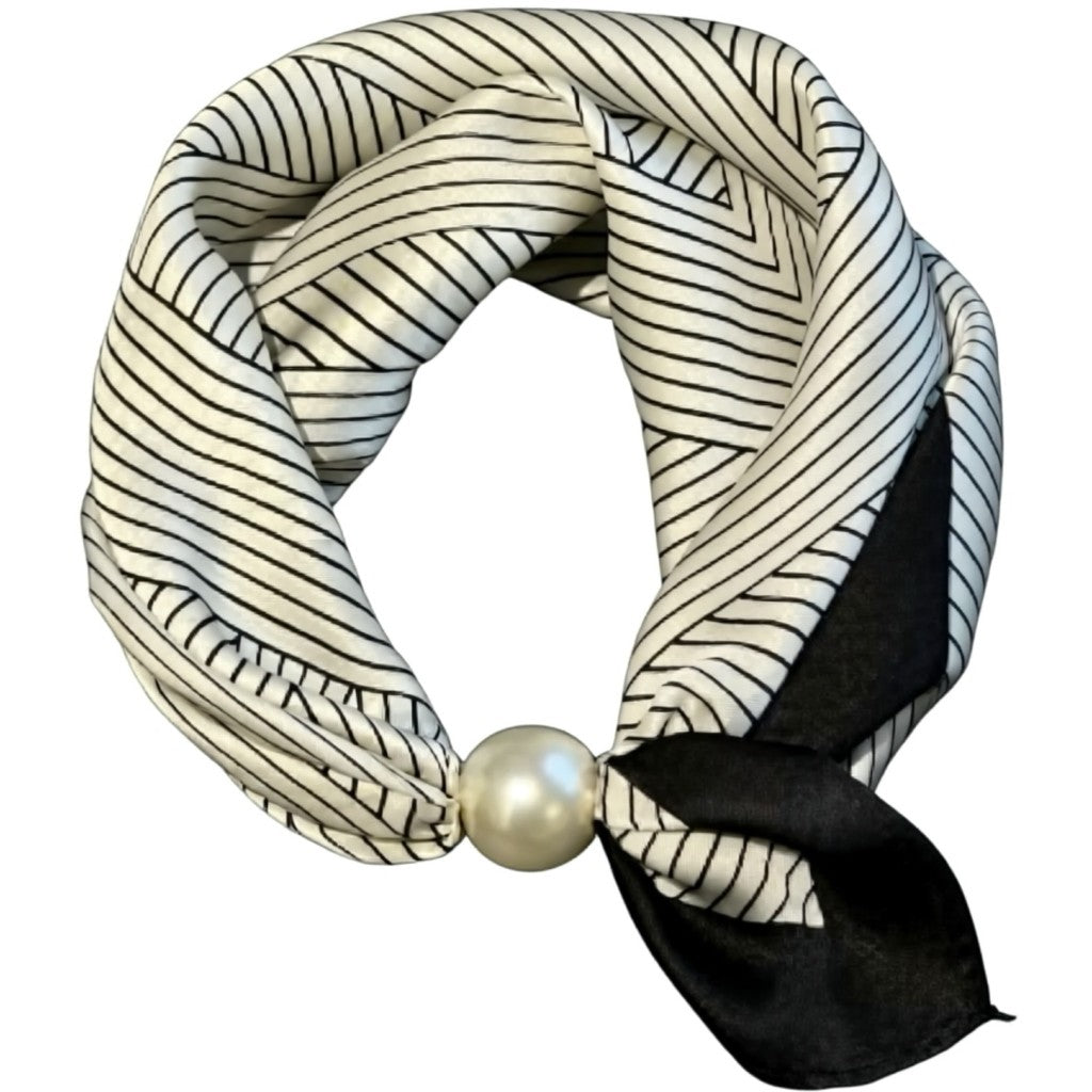 Jewelry T&S Chloe Scarf w. magnetic pearl Scarf Black-white lines
