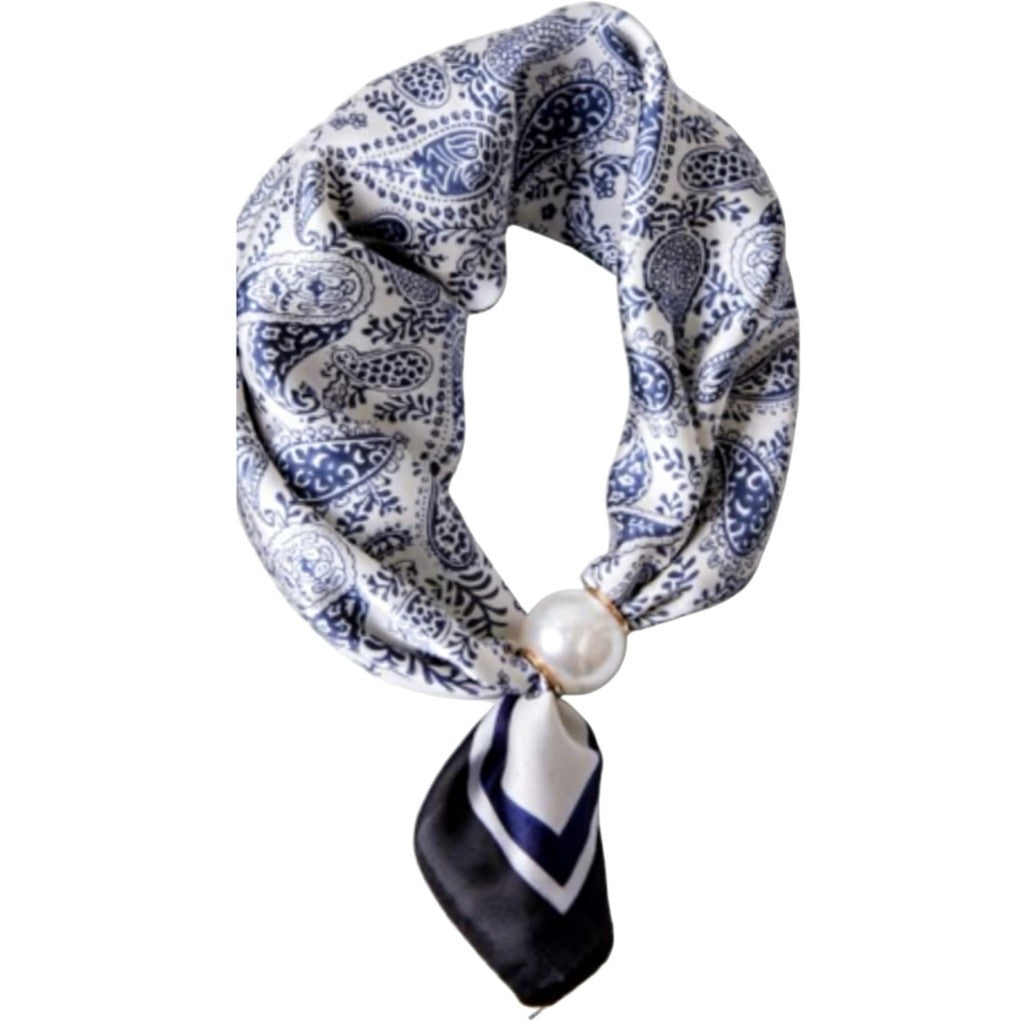 Scarf T&S Chloe Scarf w. magnetic pearl Scarf Blue-white
